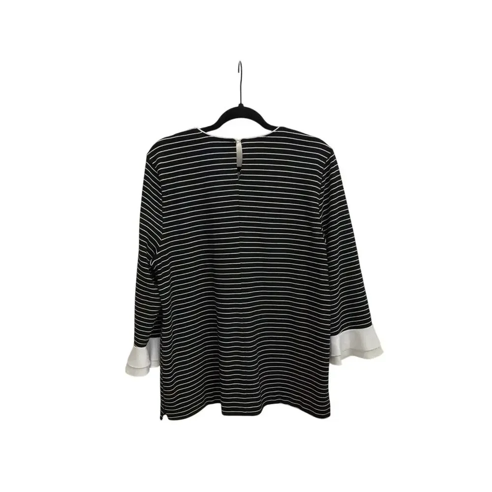 Karl Lagerfeld Striped Bell Sleeve Oversized Blouse Black White Size XL